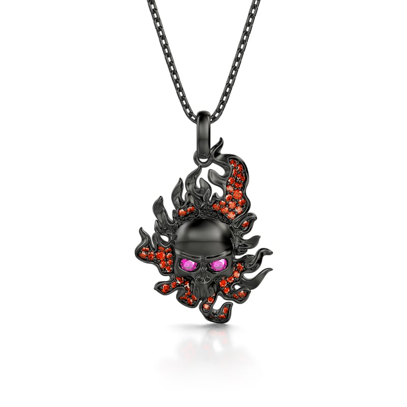 Jeulia "Burning Ghost" Skull Flame Sterling Silver Necklace