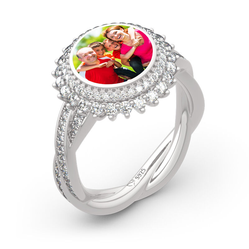 Jeulia "Timeless Romance" Sterling Silver Personalized Photo Ring