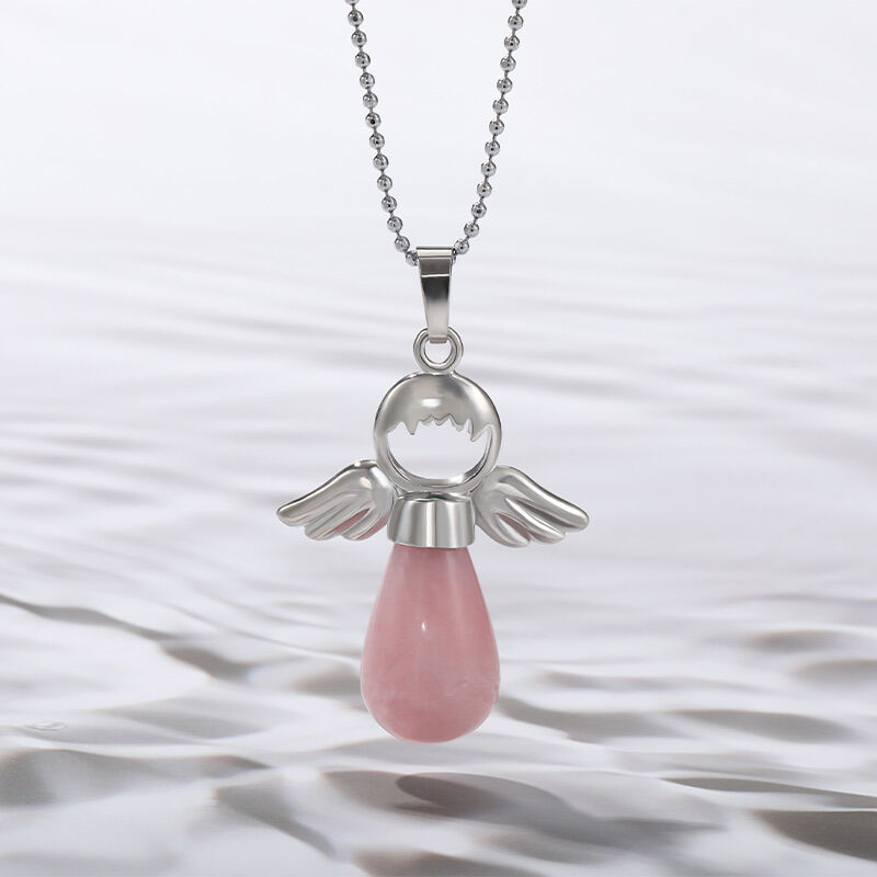 Jeulia "Loving Support" Angel Wings Natural Rose Quartz Necklace