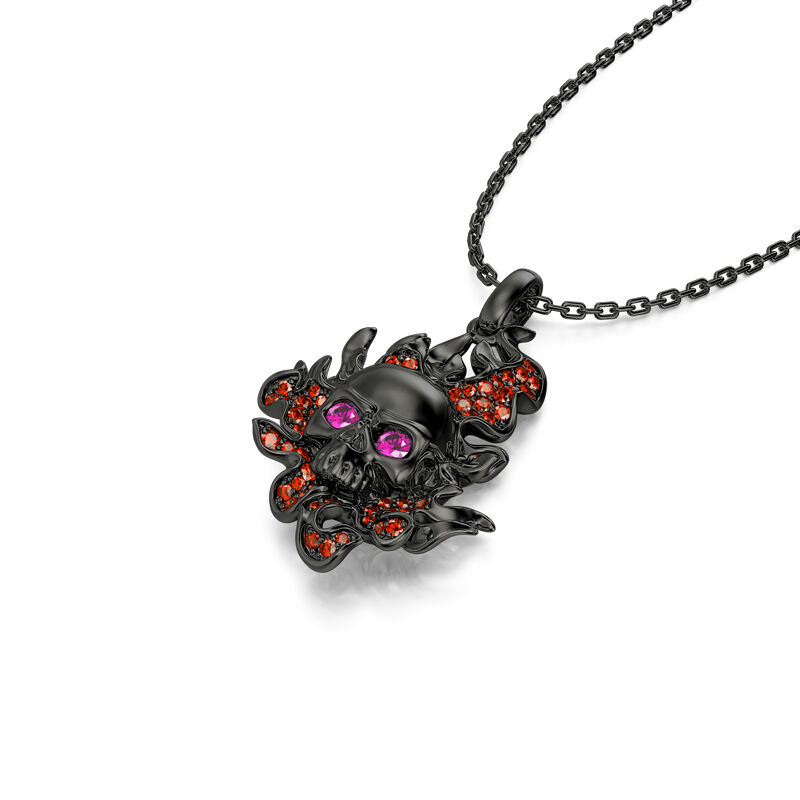 Jeulia "Burning Ghost" Skull Flame Sterling Silver Necklace