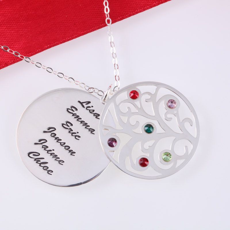 Jeulia Filigree Tree Family Necklace with Birthstones Sterling Silver