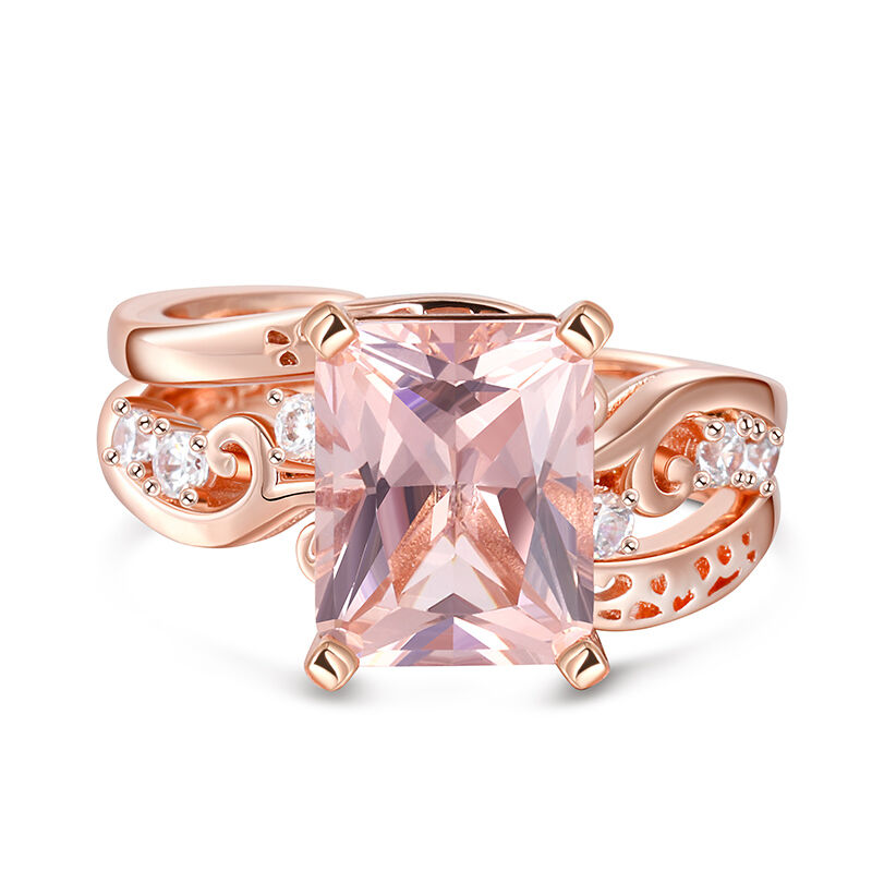 Jeulia Vintage Radiant Cut Synthetic Morganite Sterling Silver Ring Set