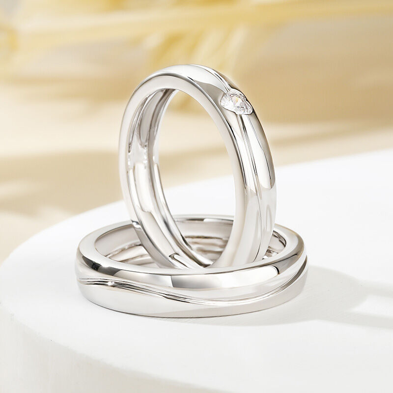 Jeulia "Lines of Love" Simple Heart Couple Rings Sterling Silver