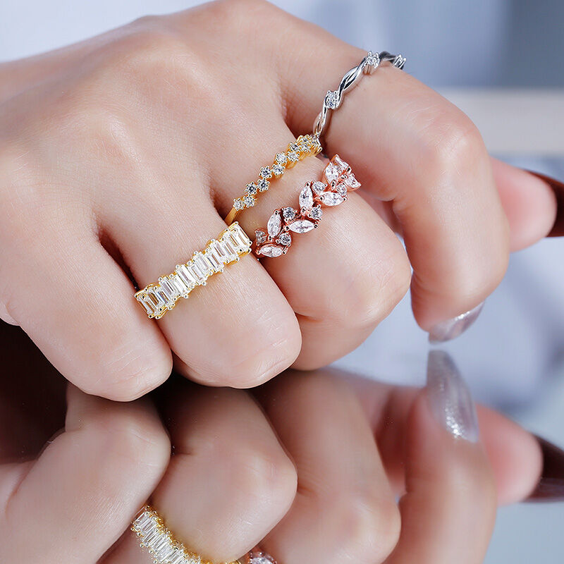 Jeulia Anillo churumbela corte esmeralda de boda para mujer de plata de ley