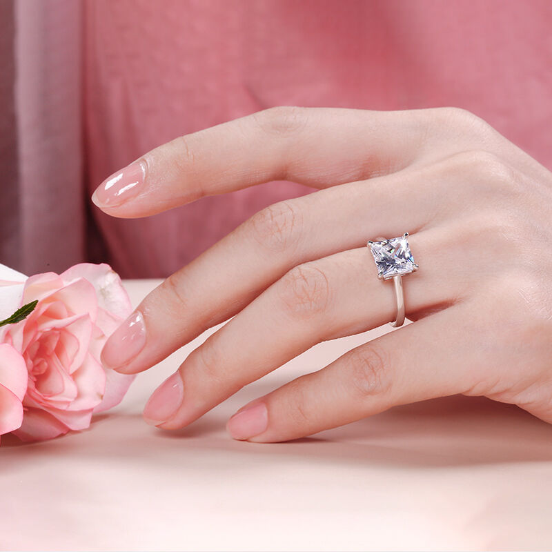 Jeulia Anello Solitario Taglio Princess Argento Sterling