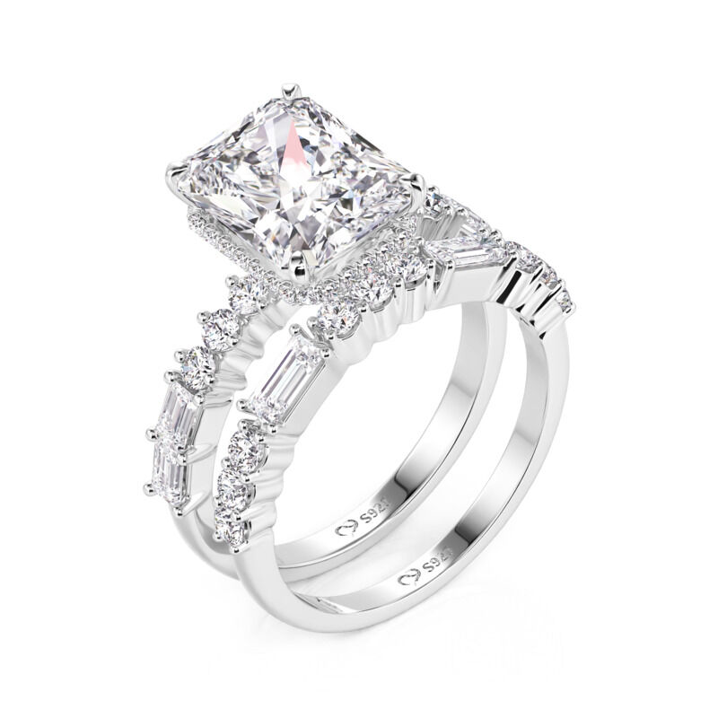 Jeulia Radiant Cut Hidden Halo Engagement Ring Set