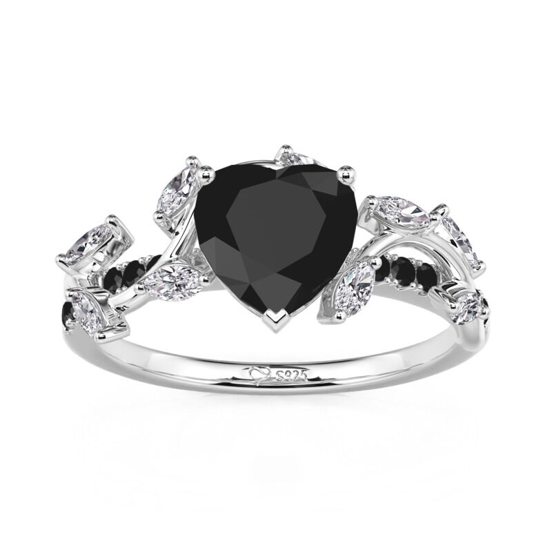 Jeulia Twisted Thorns Leaf Black Heart Promise Ring