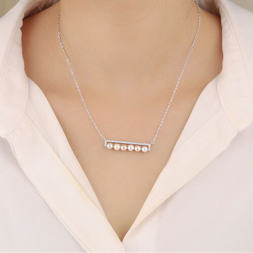 Jeulia Elegant Balance Beam Pearl Sterling Silver Necklace