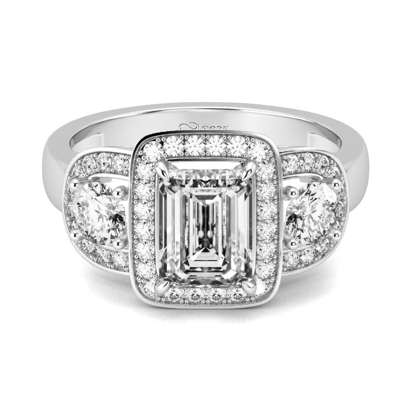 Jeulia Halo Emerald Cut Sterling Silver Ring
