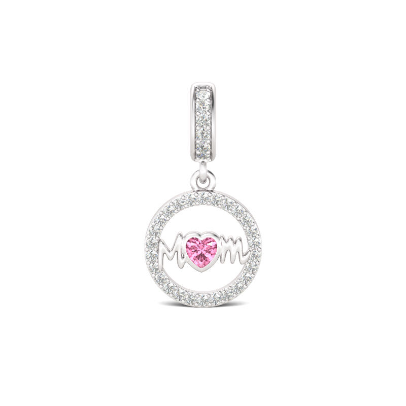 Pink Heart Love Mom Hollow Pendant Sterling Silver