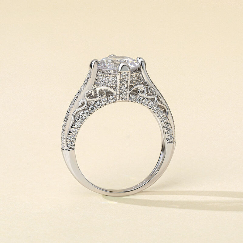 Jeulia Vintage Filigree Round Cut Sterling Silver Ring
