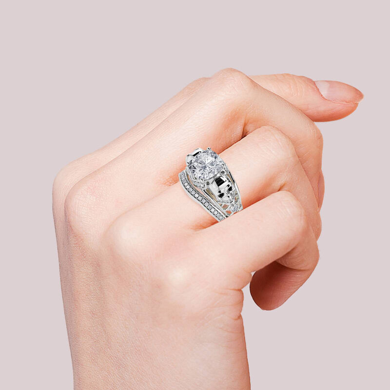Jeulia "Until Death" Hollow Two Skull Cushion Cut Sterling Silver Ring
