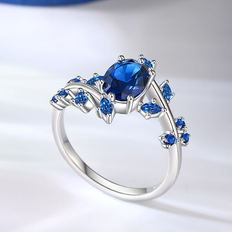 Jeulia Cornflower Leaf Sapphire Oval Engagement Ring Sterling Silver