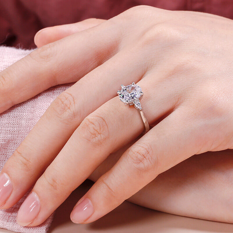 Jeulia Trilogy Anello di Fidanzamento Taglio Ovale in Argento Sterling