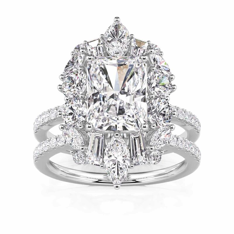 Jeulia Vintage Halo Engagement Ring Set Sterling Silver 2PCS