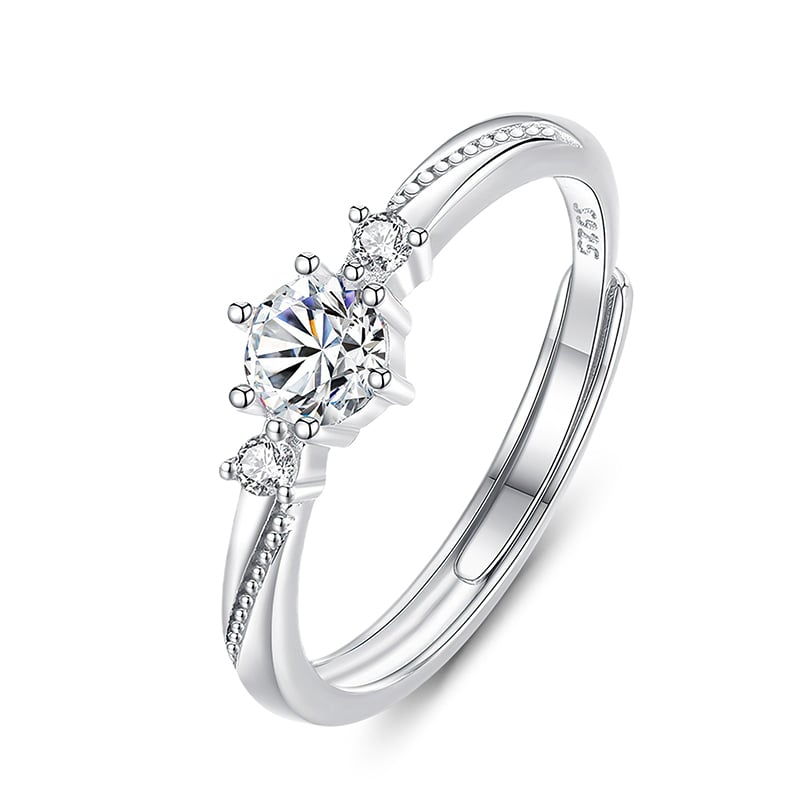 Jeulia Simple Round Cut Three Stone Sterling Silver Adjustable Ring