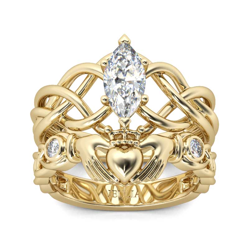 Jeulia Intertwined Claddagh Sterling Silver Ring Set