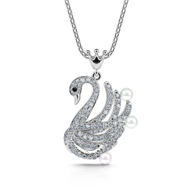 Jeulia "Be My Queen" Swan Cultured Pearl Sterling Silver Jewelry Set