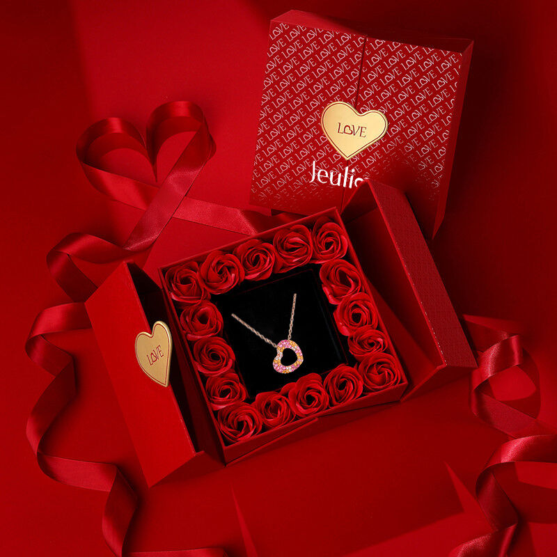 Jeulia Valentine's Day Eternal Rose Flower Jewelry Box