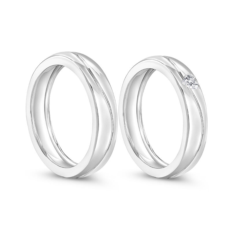 Jeulia "Lines of Love" Simple Heart Couple Rings Sterling Silver