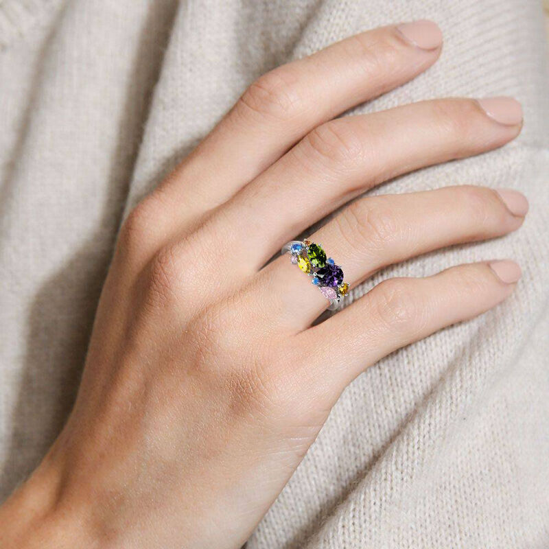 Jeulia "Gorgeous Soul" Multi-colored Stones Sterling Silver Cluster Ring