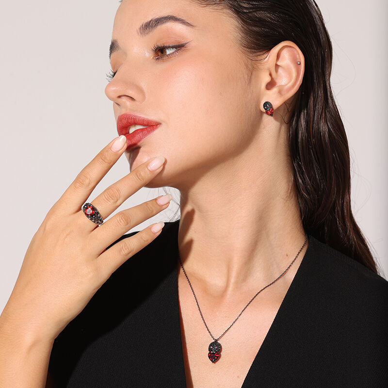 Jeulia スカル 髑髏デザイン ハートカット シルバー ピアス
