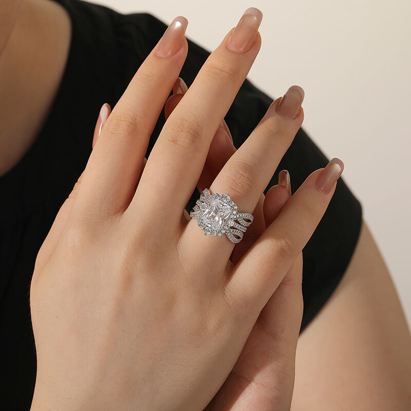 Jeulia Interchangeable Halo Engagement Ring Set Twisted Radiant Cut Sterling Silver
