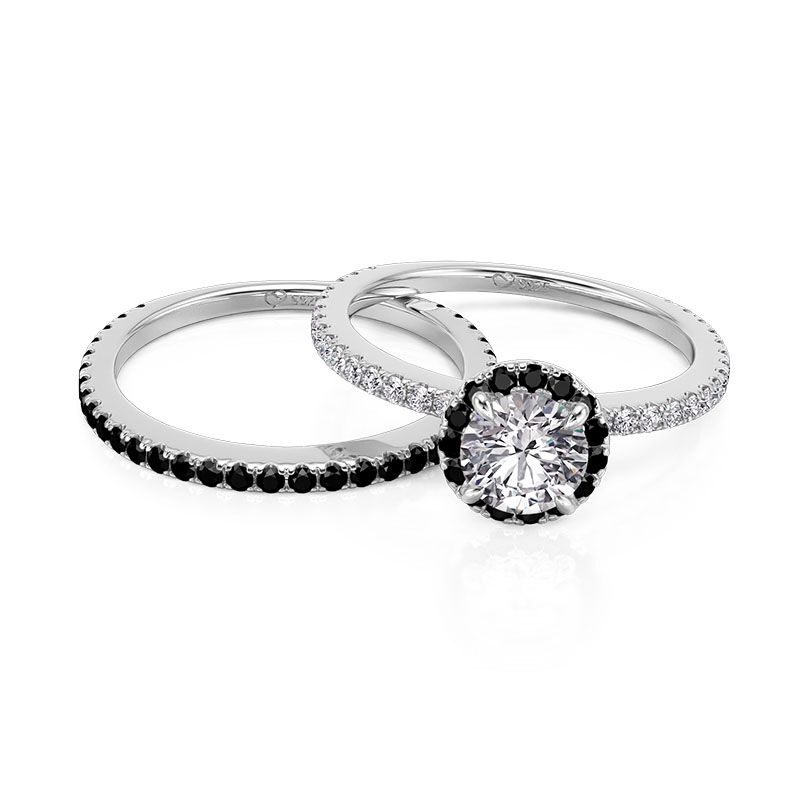 Jeulia Halo Round Engagement Ring Set With Black Accents