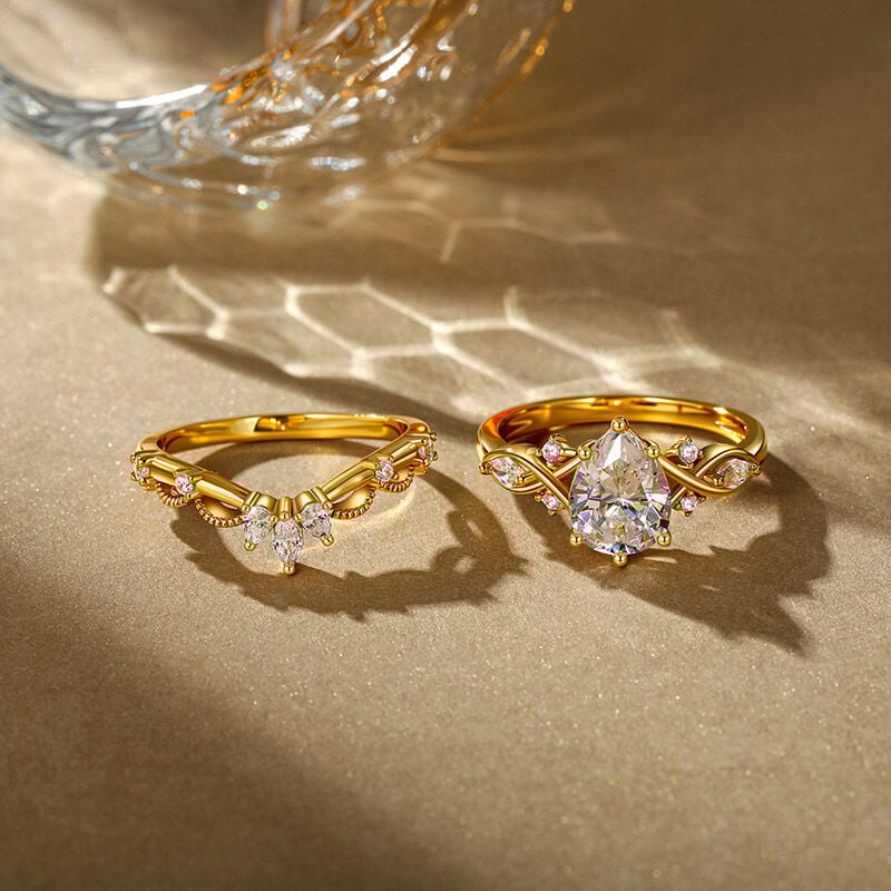 Jeulia Infinity Gold Pear Shaped Engagement Ring Set