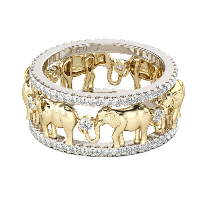 جوليا خاتم بقطع دائري من الفضة الإسترليني بلونين بتصميم فيل