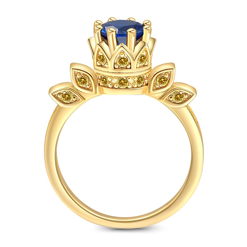 Jeulia Cool Art Deco Princess Crown Engagement Ring Sterling Silver