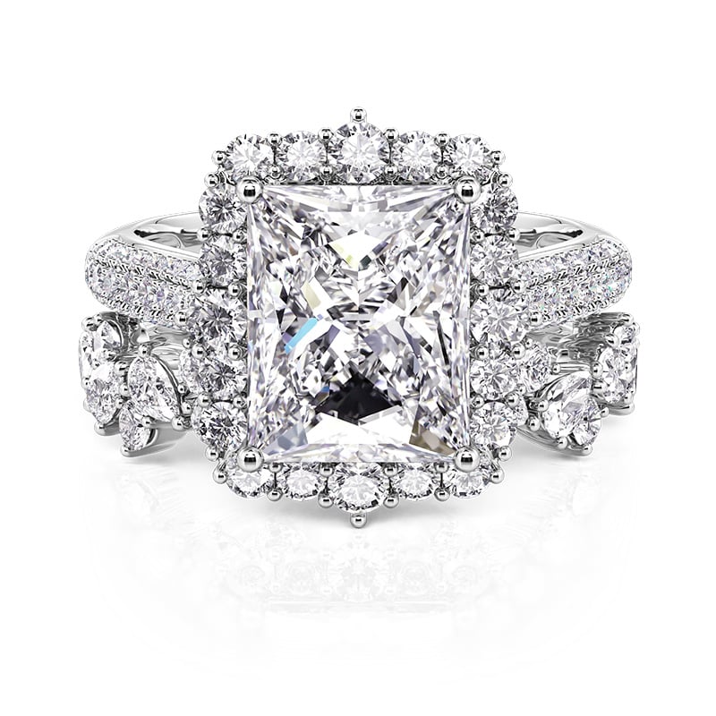 Jeulia Vintage Halo Radiant Engagement Ring Set Sterling Silver