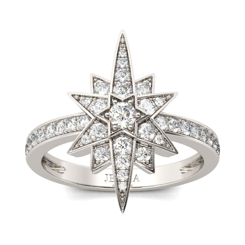 Jeulia Star Design Round Cut Sterling Silver Ring