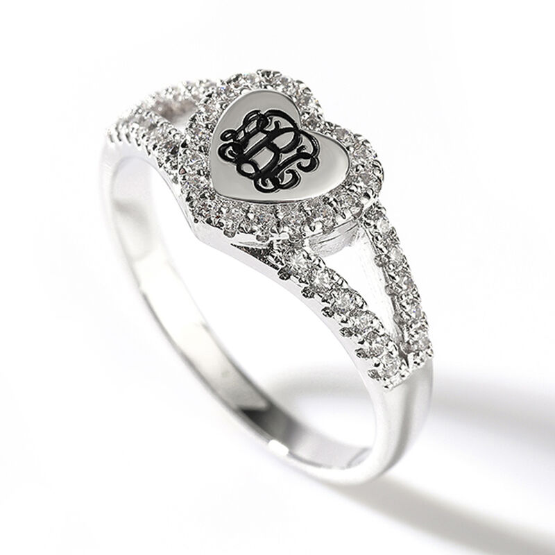 Jeulia Halo Heart Monogram Personalized Sterling Silver Ring