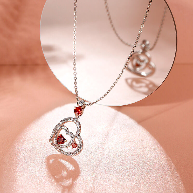 Jeulia "I Carry Your Heart" Double Heart Sterling Silver Necklace