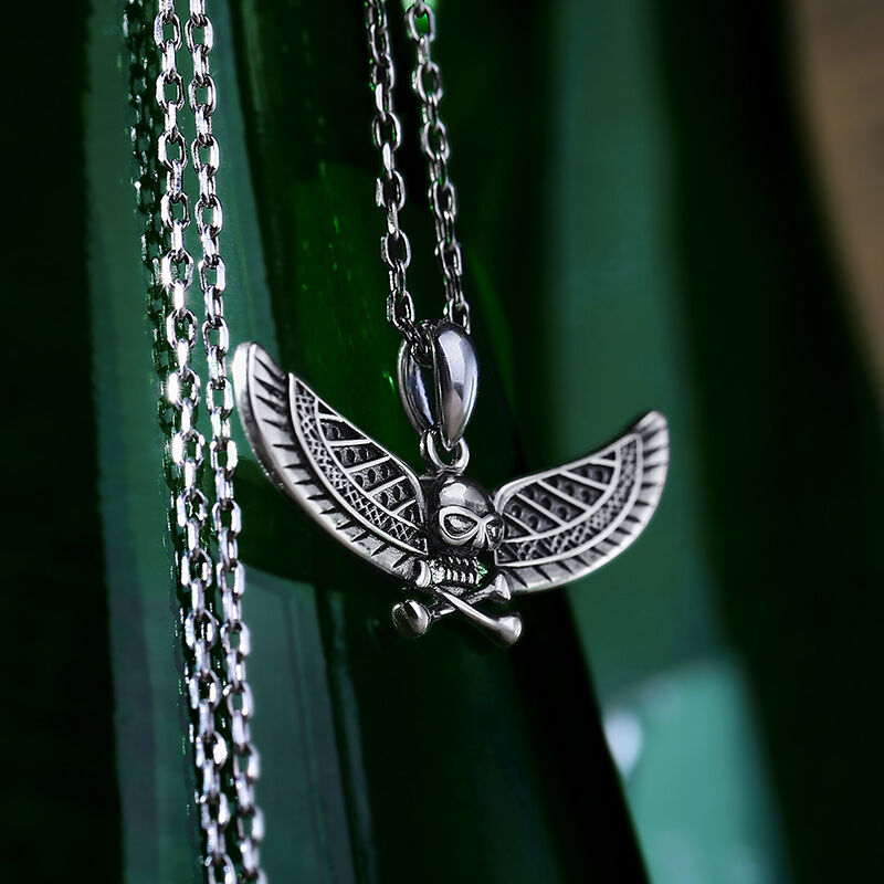 Jeulia "Pirate with Wings" Skull Sterling Silver Necklace