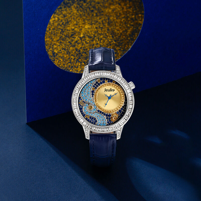 Jeulia "Starry Quiet" The Starry Night Inspired Quartz Blue Leather Women's Watch