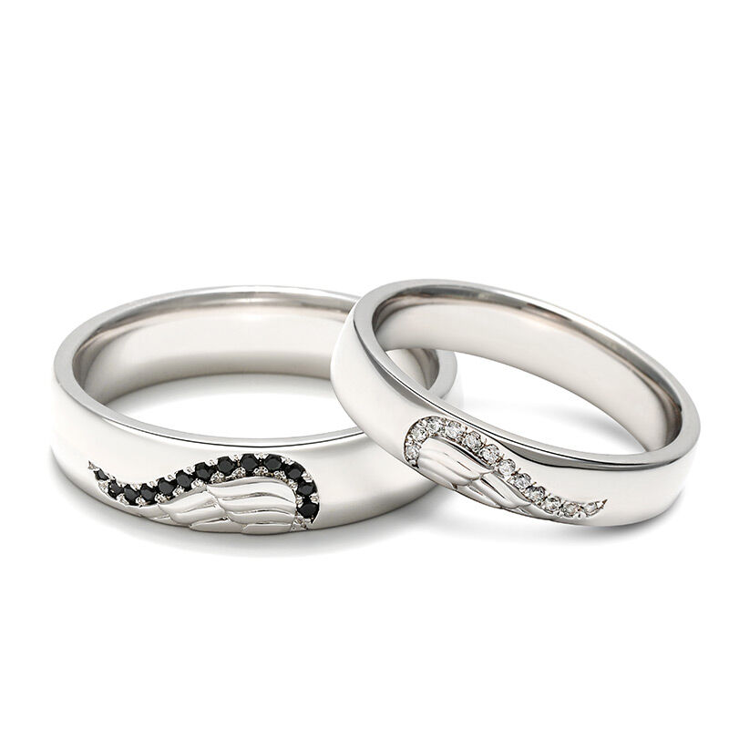 Jeulia Angel Wings Creative Engraved Sterling Silver Couple Rings