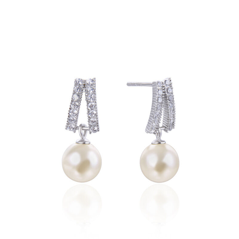 Jeulia Simple Pearl Sterling Silver Drop Earrings