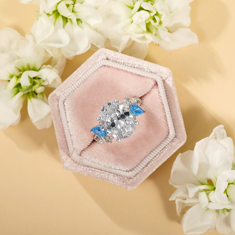 Jeulia Anello di Fidanzamento con Taglio Ovale e Foglia Naturale in Argento Sterling