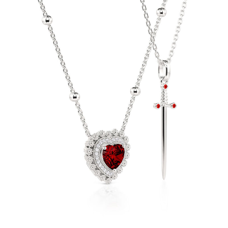 Jeulia "Sword Couples" Rubin Hjärta Halsband