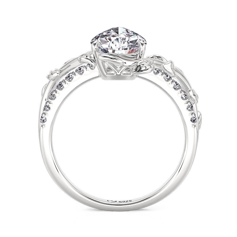 Jeulia Anello a Forma di Pera con Foglia Intrecciata in Argento Sterling
