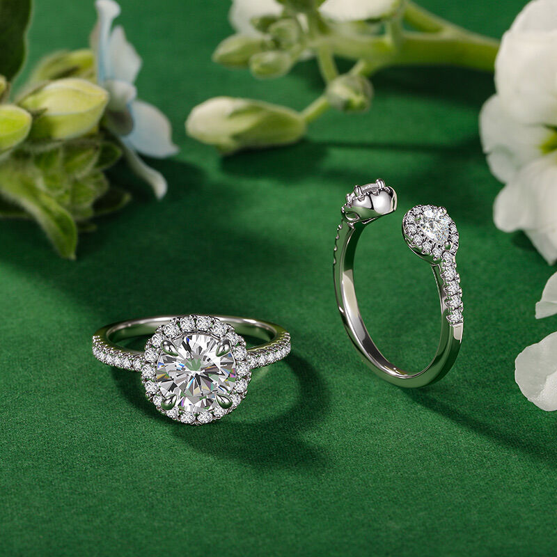 Jeulia Set Fedi Nuziali con Alone in Tre Pietre e Argento Sterling 2Pezzi