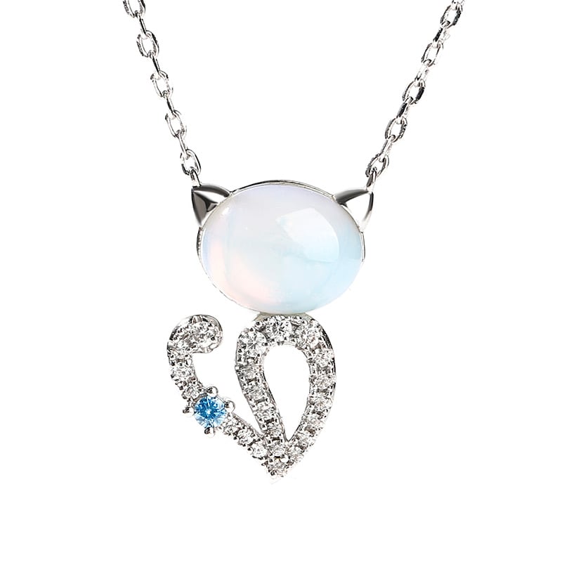 Jeulia "Moonlight Magic" Cat Sterling Silver Moonstone Necklace