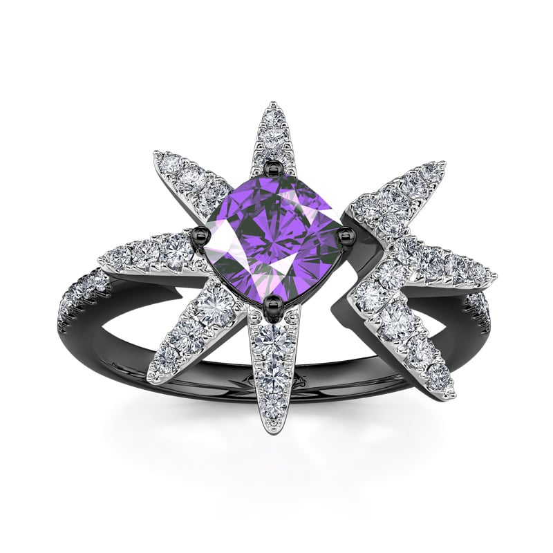 Jeulia "Lucky Star" Eight-Pointed Star Cushion Cut Sterling Silver Ring