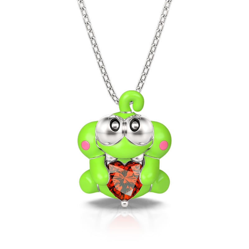 Jeulia Hug Me "Feed with Candy" Green Monster Heart Cut Sterling Silver Necklace