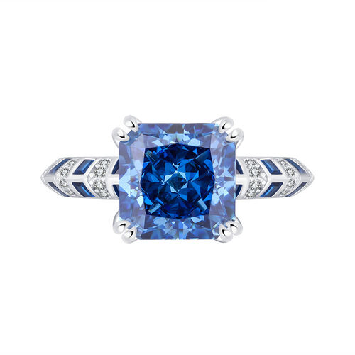 Jeulia Royal Blue Radiant Engagement Ring Two Tone Sterling Silver ...