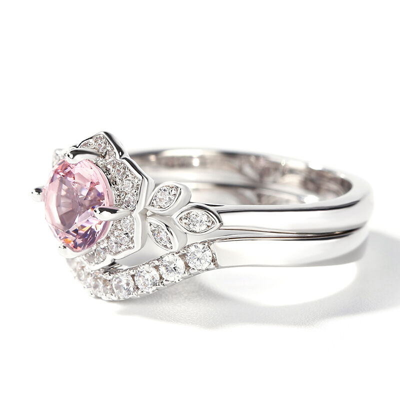 Jeulia Flower Design Round Cut Synthetic Morganite Sterling Silver Ring