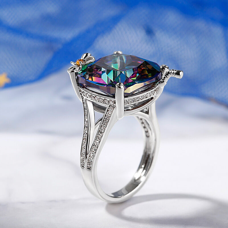 Jeulia "Summer Hours" Cocktail Drink Design Rainbow Stone Sterling Silver Ring