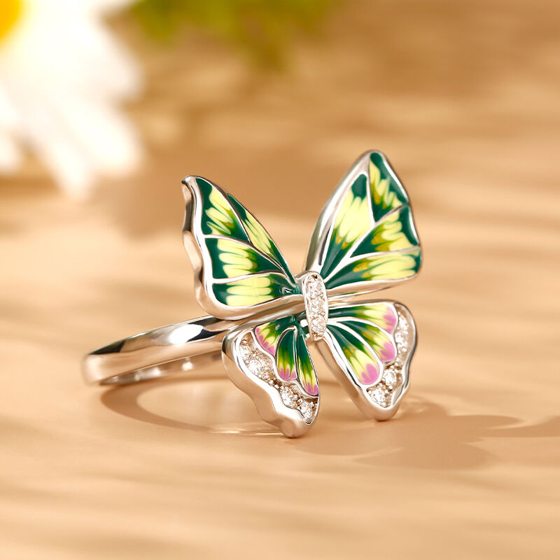Jeulia "Mystical Butterfly" Enamel Sterling Silver Ring